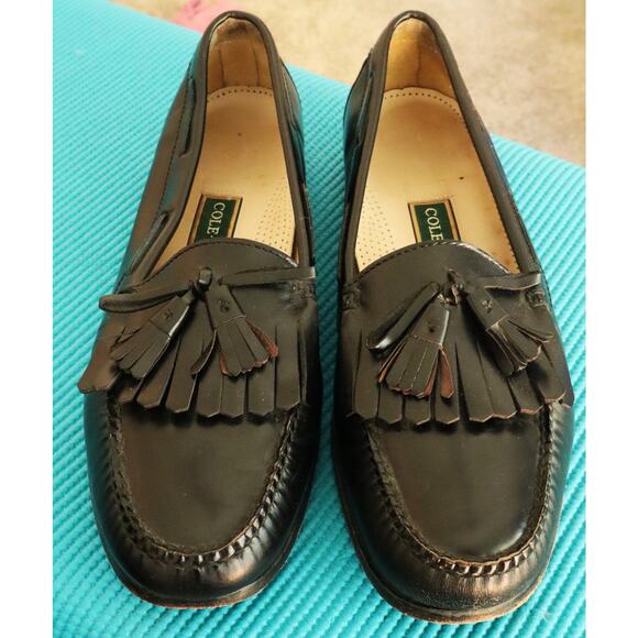 Vintage 80s Cole Haan Tassel Loafer Black Leather Kiltie Men 13 D Dress Shoes - Picture 3 of 8